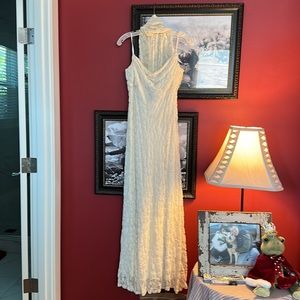 Carmen Marc Valvo wedding dress/formal with neck scarf/wrap and beaded handbag.